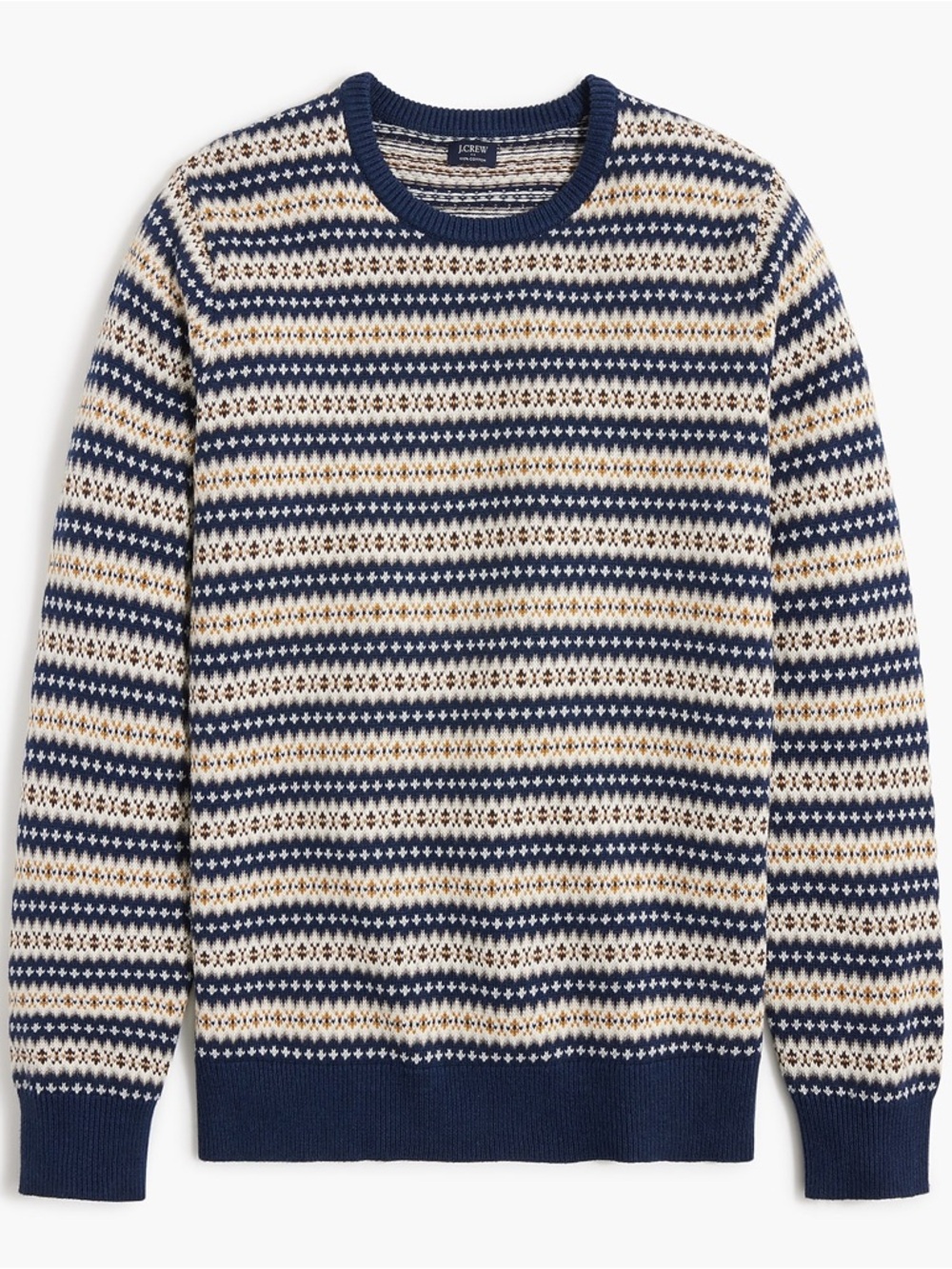 J.Crew Fair Isle Sweater Men’s Large Cotton Knit Blue Crewneck Nordic